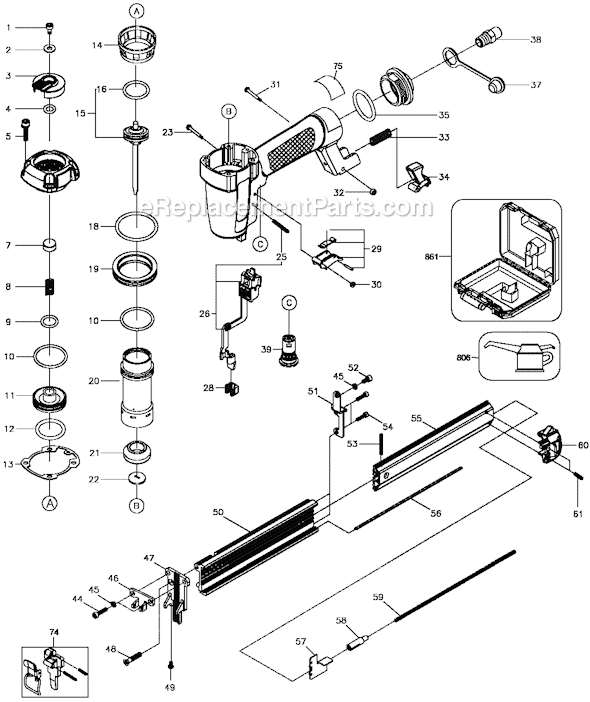 Page A Diagram and Parts List for FSBN125  Black and Decker Nailer